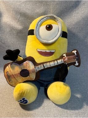 Build A Bear Minion Stuart with Overalls & Guitar Despicable Me Plush Doll 15"